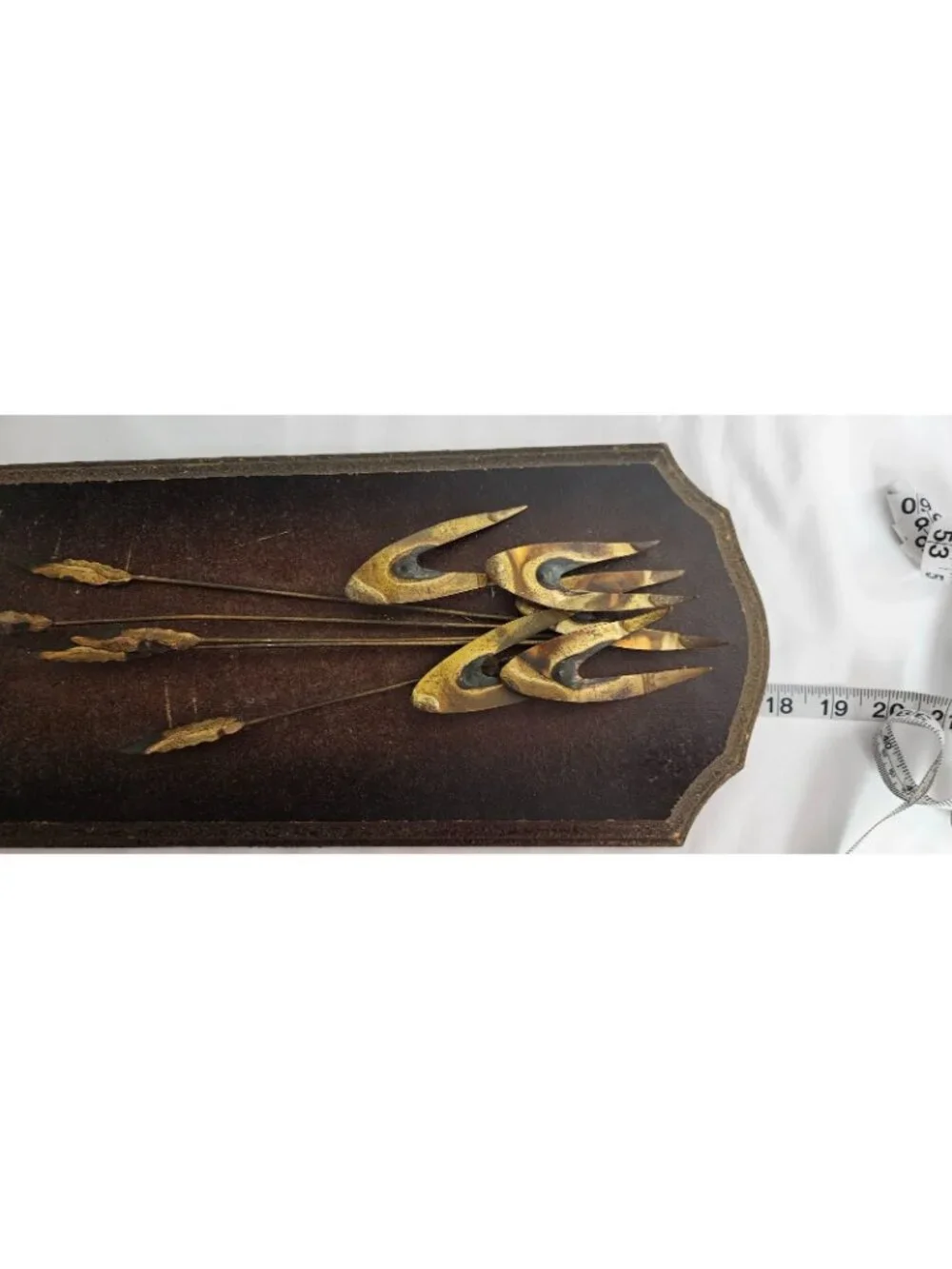 Vintage MCM Wall Plaque Brutalist Brass Sea Oats Botanical Metal Art 17.75